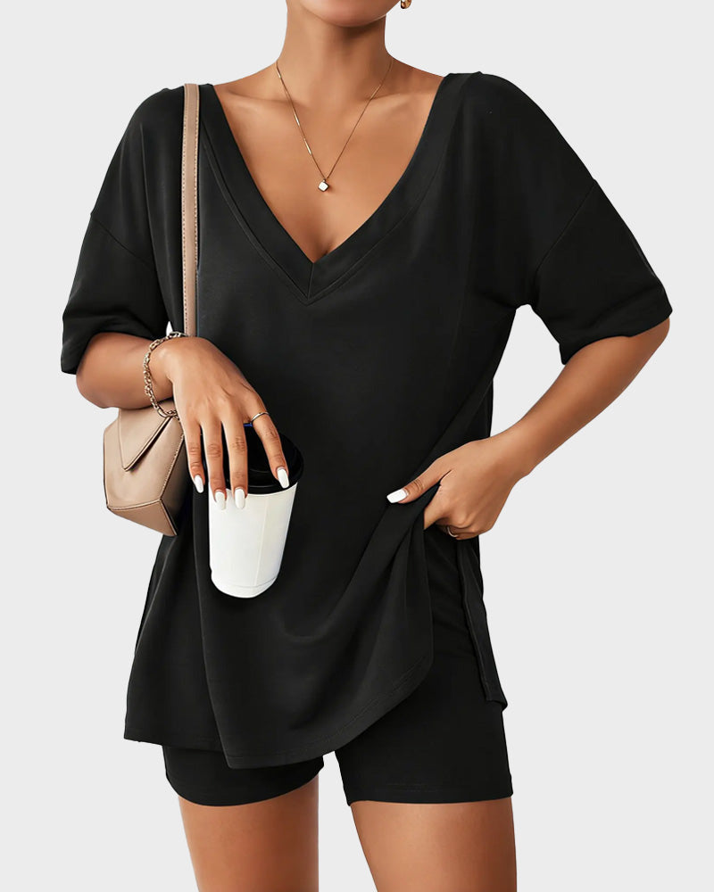2-Piece Biker Short Lounge Set for Everyday Wear
