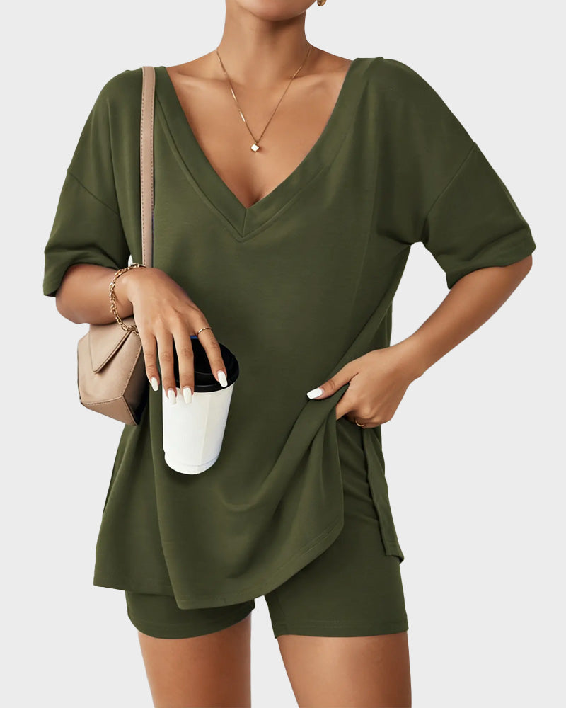 2-Piece Biker Short Lounge Set for Everyday Wear