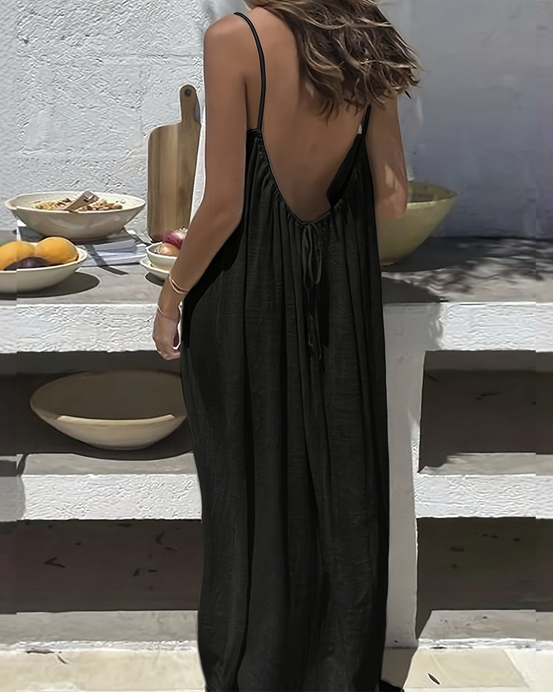 Damen Rückenfreies Cami-Kleid in Uni-Farbe