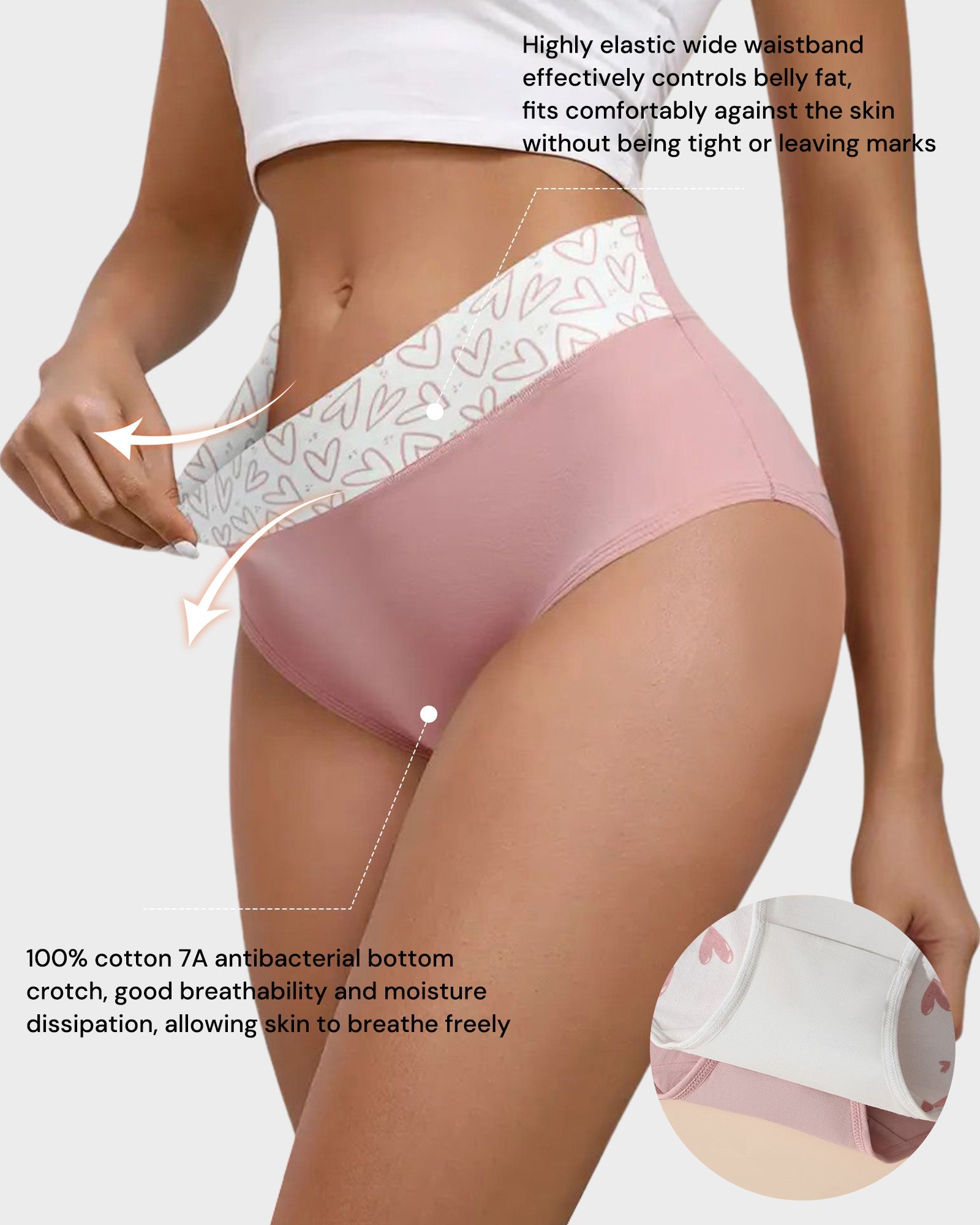 Lot de 6 culottes taille haute en coton doux imprimé cœurs