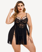 Babydoll grande taille col en V fendu sur les côtés en maille