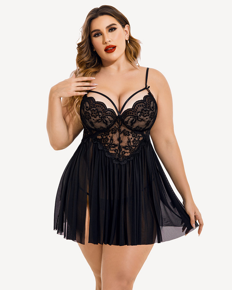 Babydoll grande taille col en V fendu sur les côtés en maille