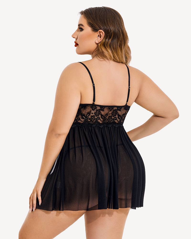 Babydoll grande taille col en V fendu sur les côtés en maille