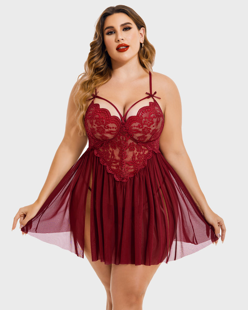 Babydoll grande taille col en V fendu sur les côtés en maille