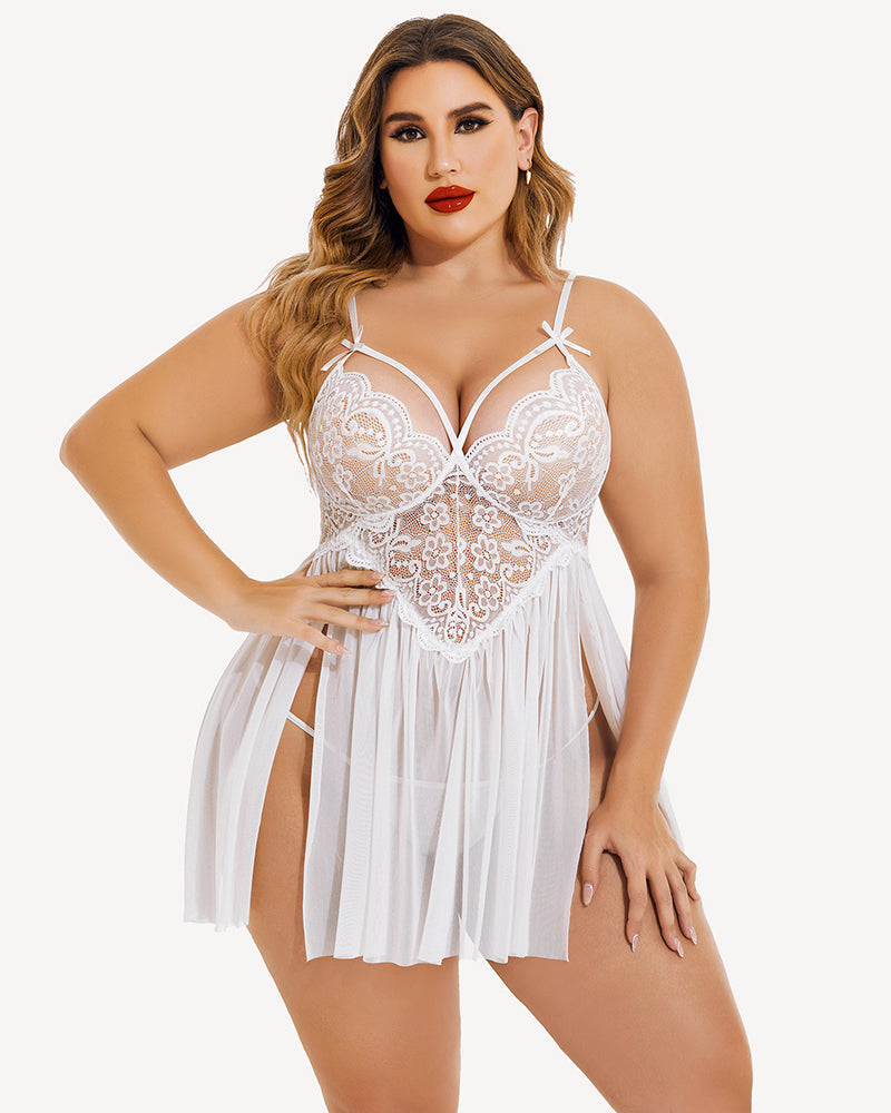 Babydoll grande taille col en V fendu sur les côtés en maille