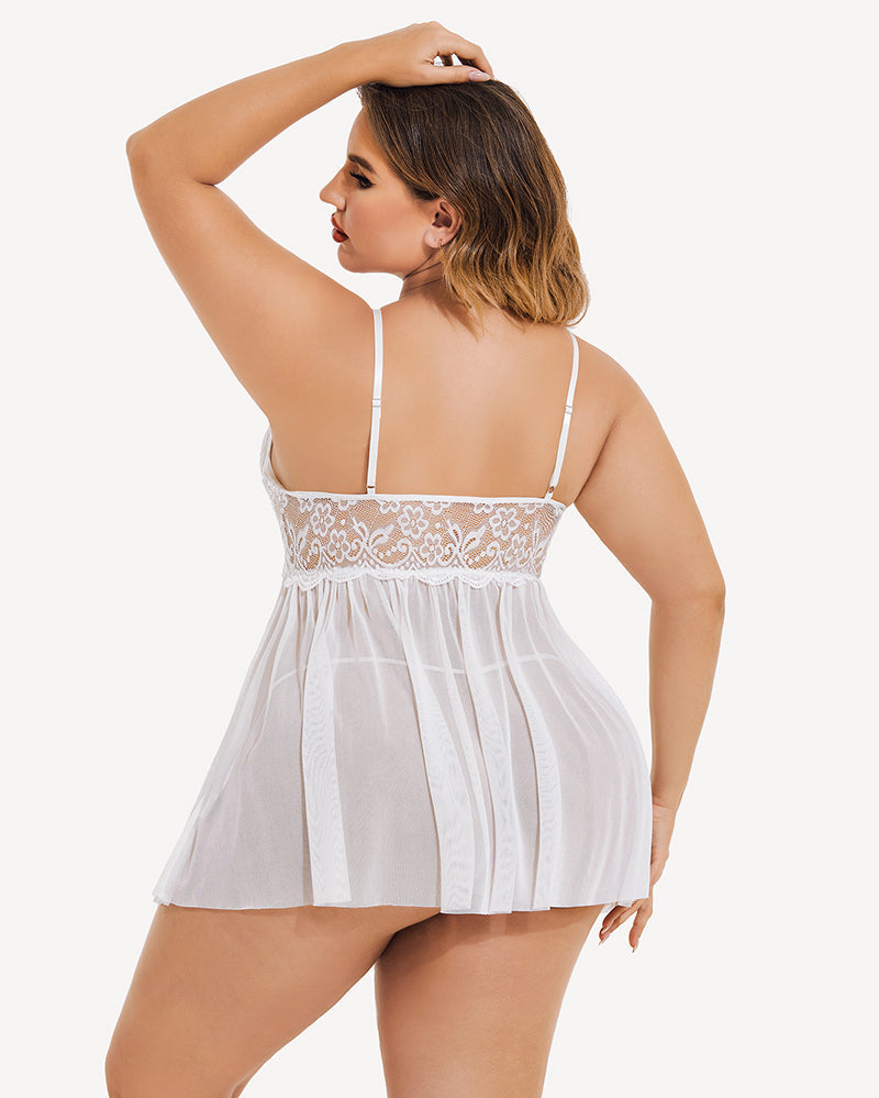 Babydoll grande taille col en V fendu sur les côtés en maille
