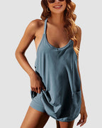 Verstellbares Träger Active Minikleid mit integrierten Shorts & Taschen