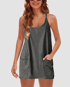 Verstellbares Träger Active Minikleid mit integrierten Shorts & Taschen