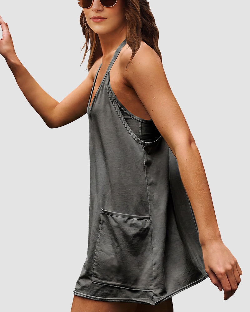 Verstellbares Träger Active Minikleid mit integrierten Shorts & Taschen