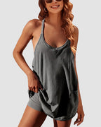 Verstellbares Träger Active Minikleid mit integrierten Shorts & Taschen