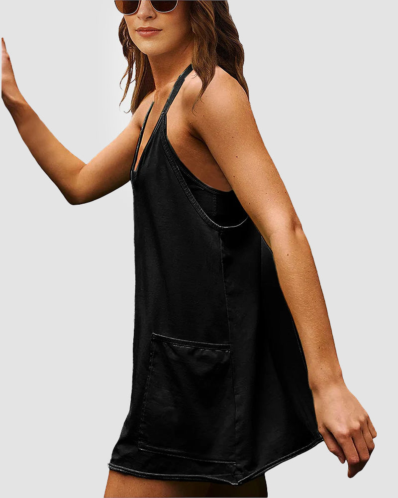 Verstellbares Träger Active Minikleid mit integrierten Shorts & Taschen
