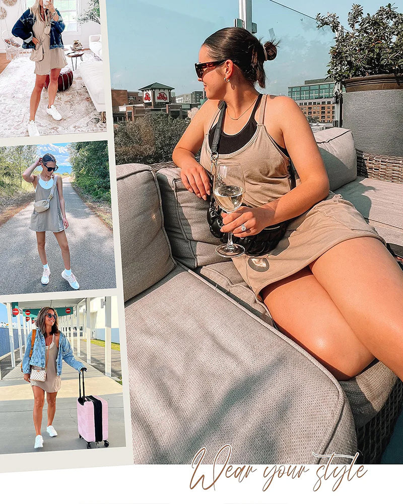 Verstellbares Träger Active Minikleid mit integrierten Shorts & Taschen