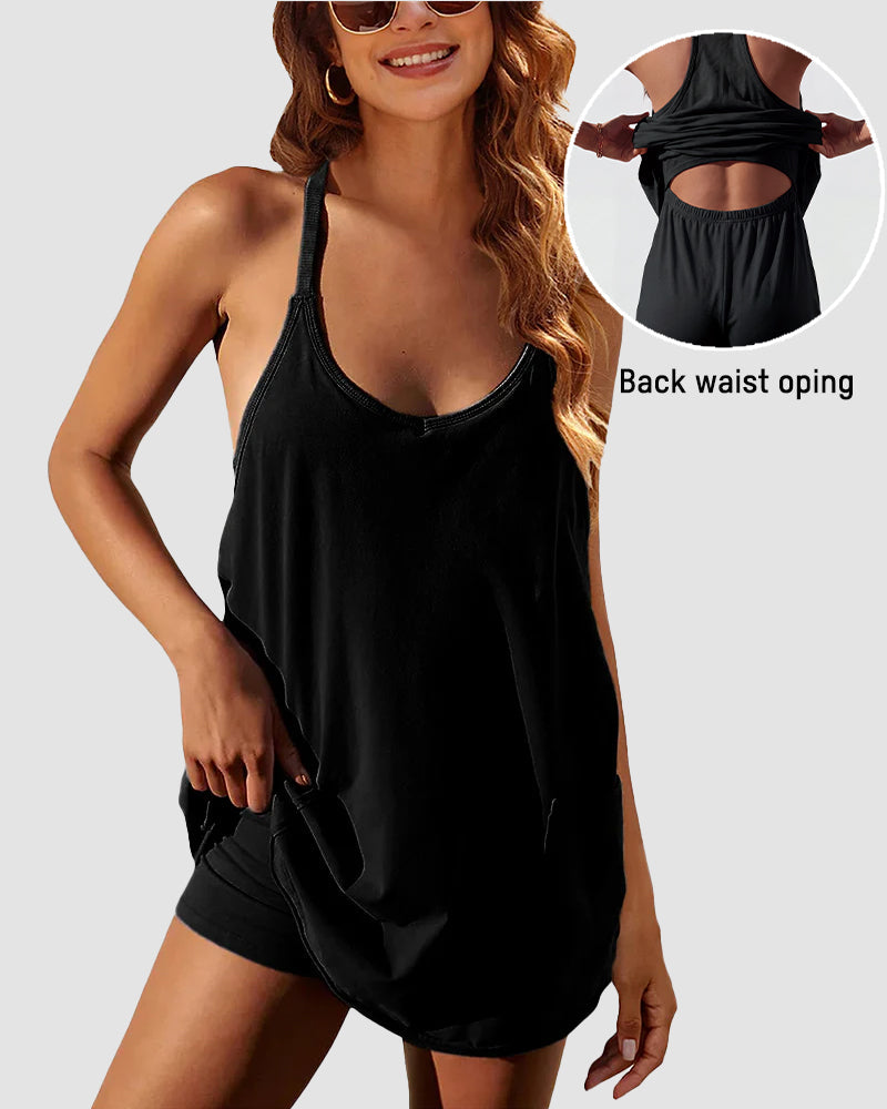 Verstellbares Träger Active Minikleid mit integrierten Shorts & Taschen