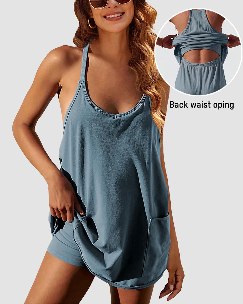 Verstellbares Träger Active Minikleid mit integrierten Shorts & Taschen
