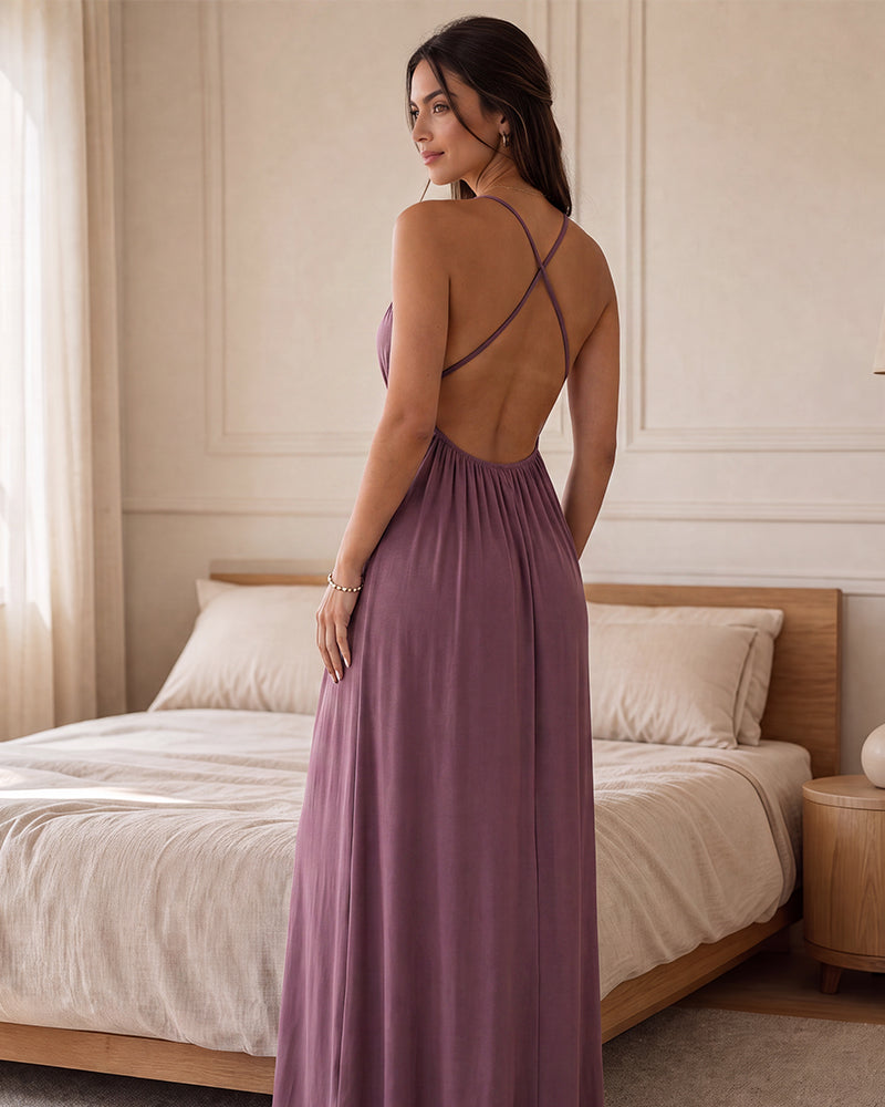 Rückenfreies Maxi-Cami-Kleid mit Tunnelzug