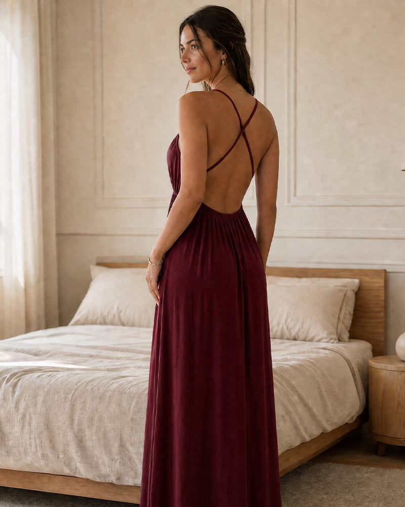 Rückenfreies Maxi-Cami-Kleid mit Tunnelzug