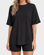 Casual Oversized 2-Piece Lounge Set with Crewneck & Split Hem