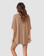 Casual Oversized 2-Piece Lounge Set with Crewneck & Split Hem