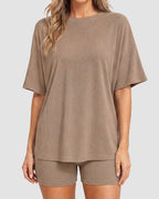 Casual Oversized 2-Piece Lounge Set with Crewneck & Split Hem