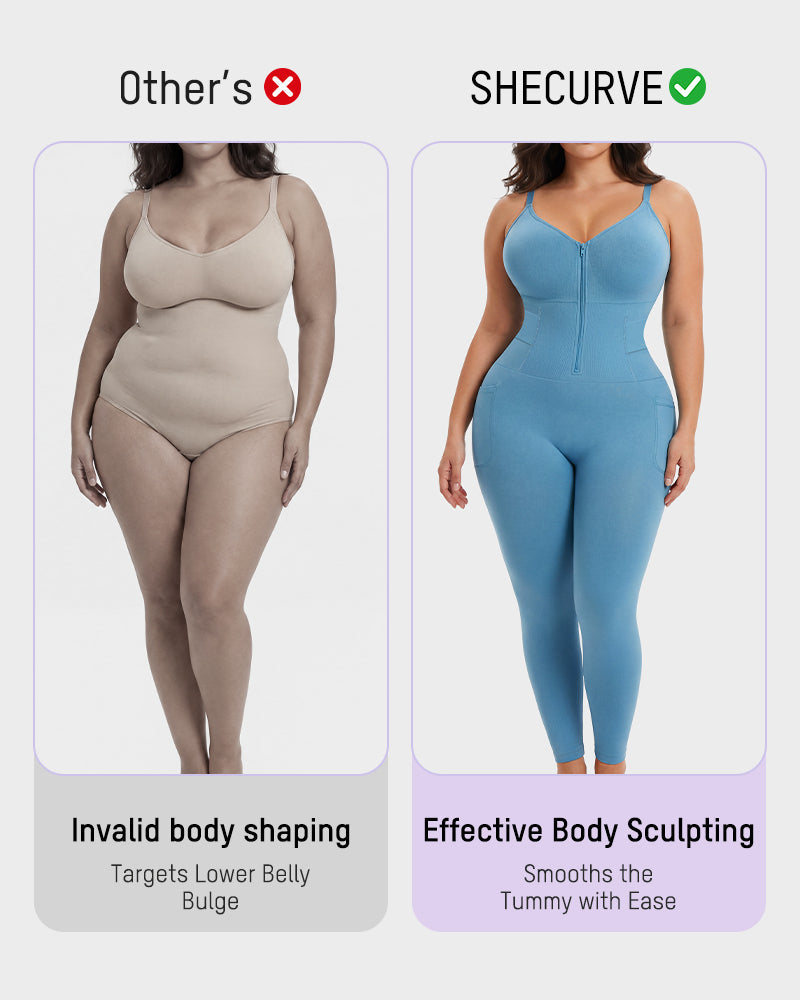 Gaine Sculptante Intégrale Easyslide™ avec Décolleté Plongeant Zippé sur le Devant