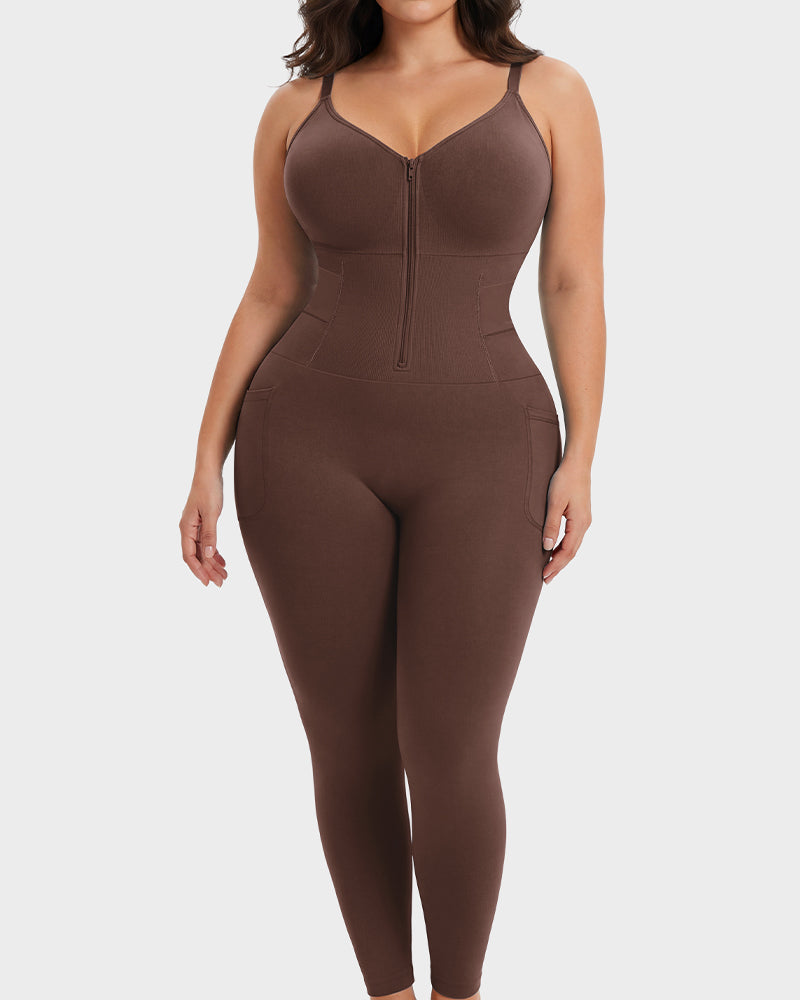 Gaine Sculptante Intégrale Easyslide™ avec Décolleté Plongeant Zippé sur le Devant