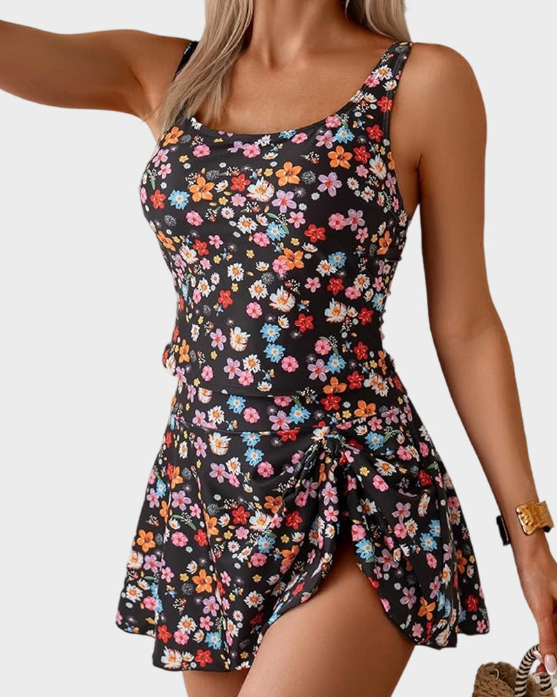 Geblümtes Tankini-Set mit Bauchkontrolle