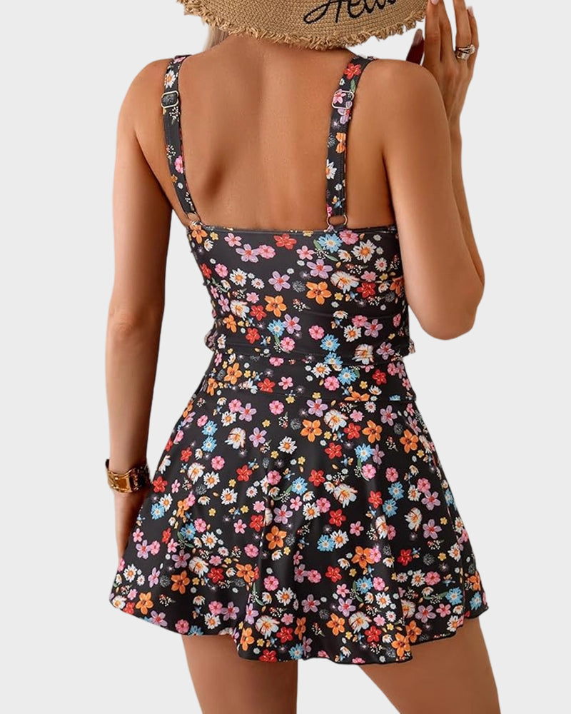 Geblümtes Tankini-Set mit Bauchkontrolle