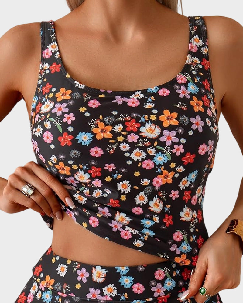 Geblümtes Tankini-Set mit Bauchkontrolle