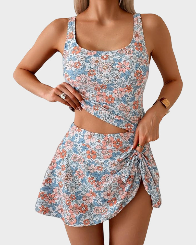 Geblümtes Tankini-Set mit Bauchkontrolle