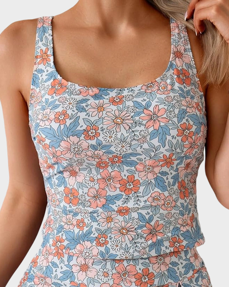 Geblümtes Tankini-Set mit Bauchkontrolle