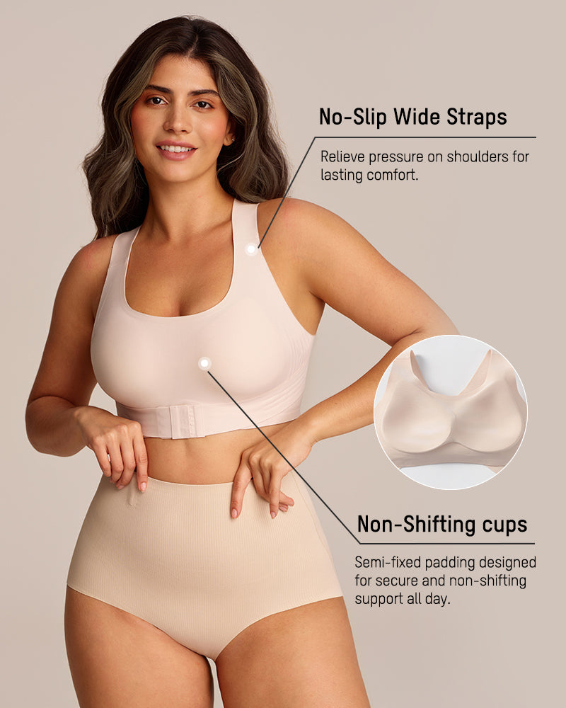 Soutien-gorge de maintien à fermeture avant et dos croisé sans armature