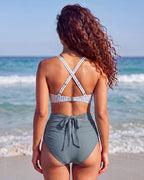 Bikini-Set mit hoher Taille, Bauchkontrolle und Mesh-Einsätzen