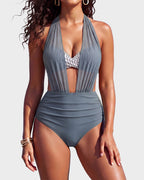 Bikini-Set mit hoher Taille, Bauchkontrolle und Mesh-Einsätzen