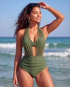 Bikini-Set mit hoher Taille, Bauchkontrolle und Mesh-Einsätzen