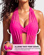 Bikini-Set mit hoher Taille, Bauchkontrolle und Mesh-Einsätzen