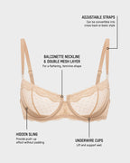 Lace Underwire Unlined Sheer Demi Balconette Bra