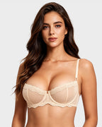 Lace Underwire Unlined Sheer Demi Balconette Bra