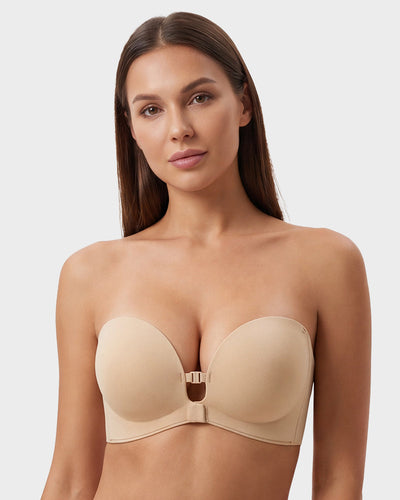 Soutien-gorge bustier push-up à fermeture avant antidérapante