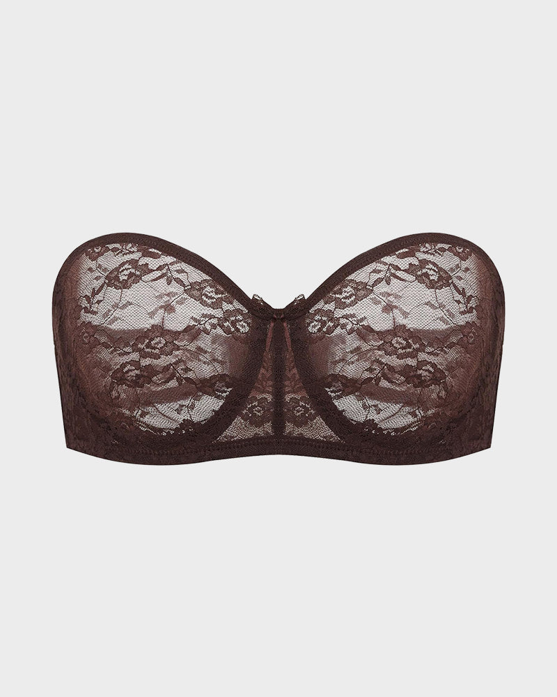 Soutien-gorge pigeonnant sans bretelles en dentelle antidérapant