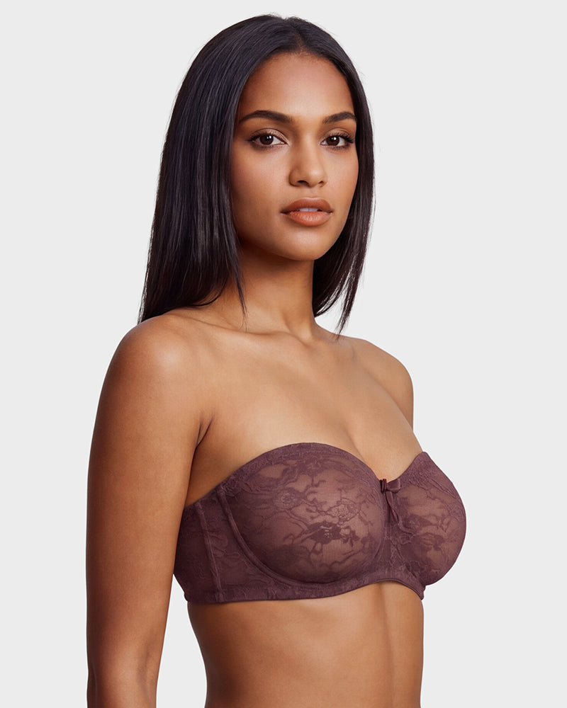 Soutien-gorge pigeonnant sans bretelles en dentelle antidérapant