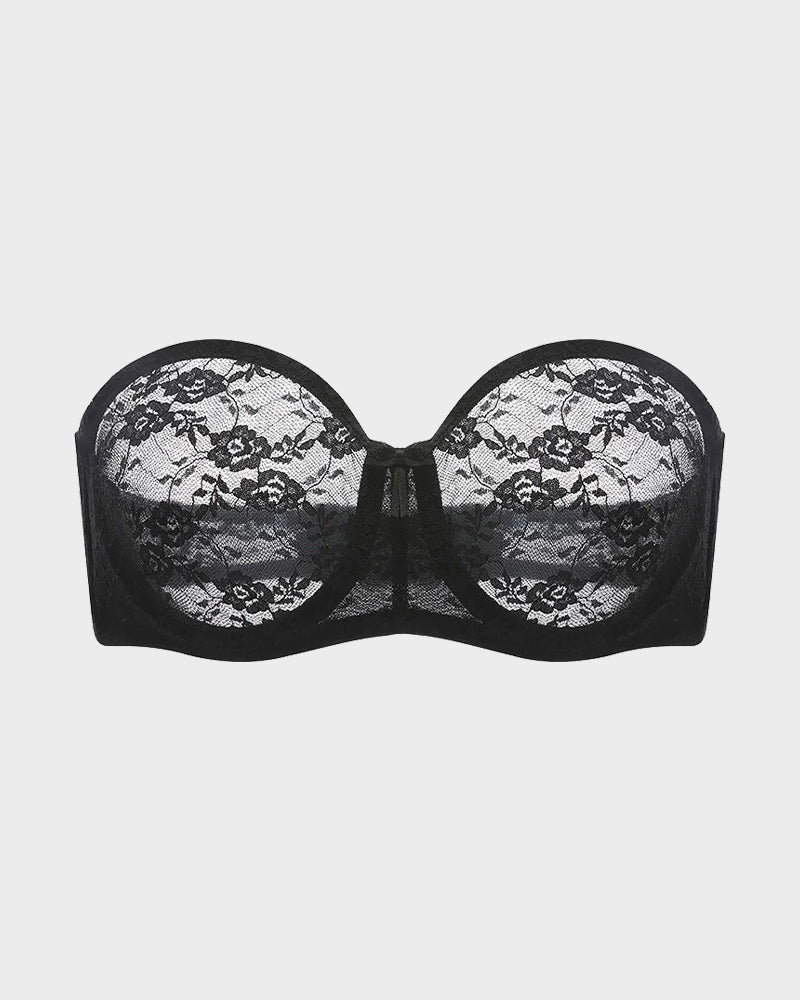 Soutien-gorge pigeonnant sans bretelles en dentelle antidérapant
