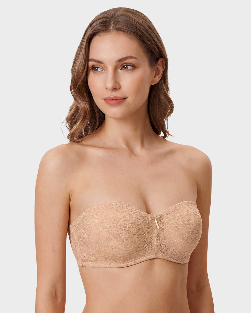 Soutien-gorge pigeonnant sans bretelles en dentelle antidérapant