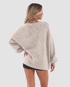 Oversized Lantern-Sleeve Open-Front Knit Cardigan