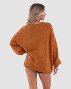 Oversized Lantern-Sleeve Open-Front Knit Cardigan