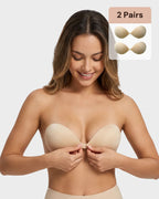 2 paires de soutien-gorge push-up adhésif invisible à fermeture frontale