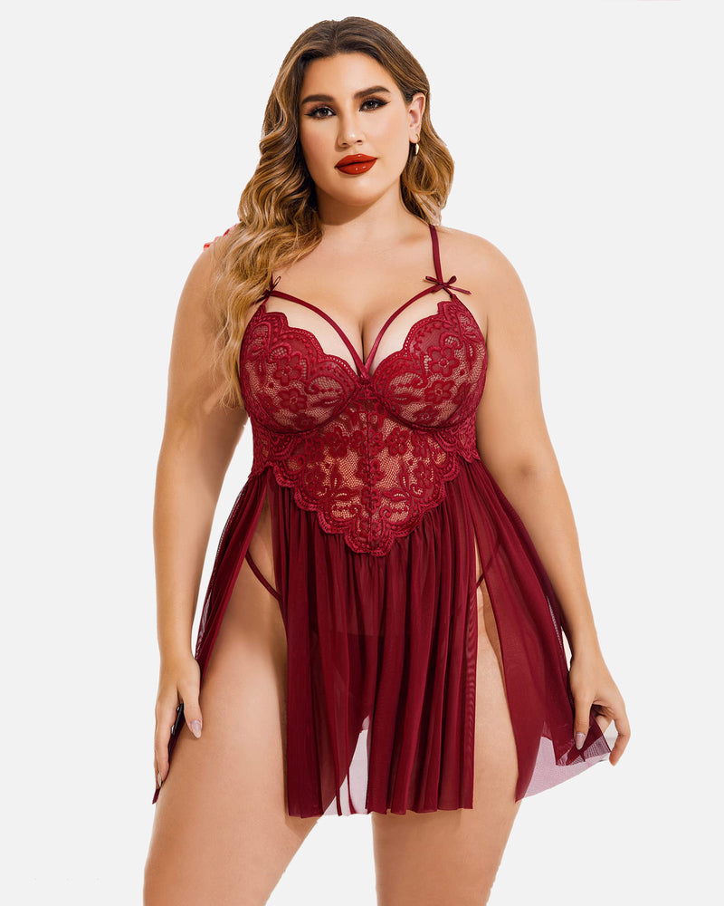 Babydoll grande taille col en V fendu sur les côtés en maille