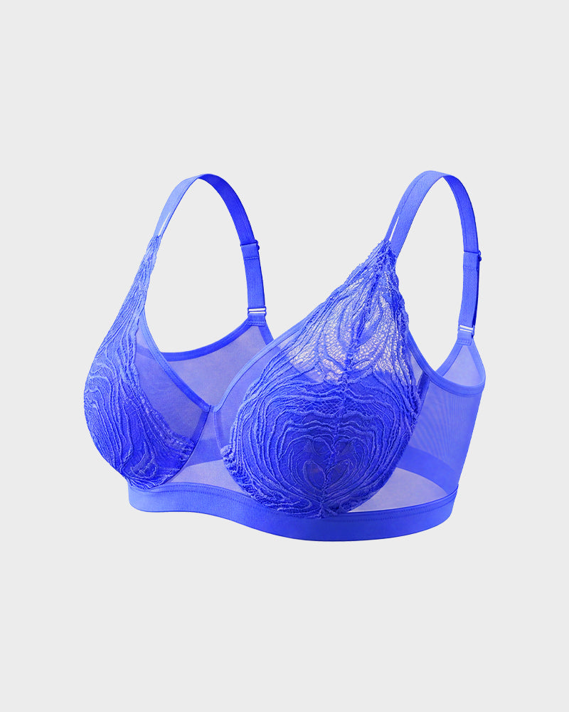 Soutien-gorge à armatures grande taille en dentelle et résille, couverture intégrale