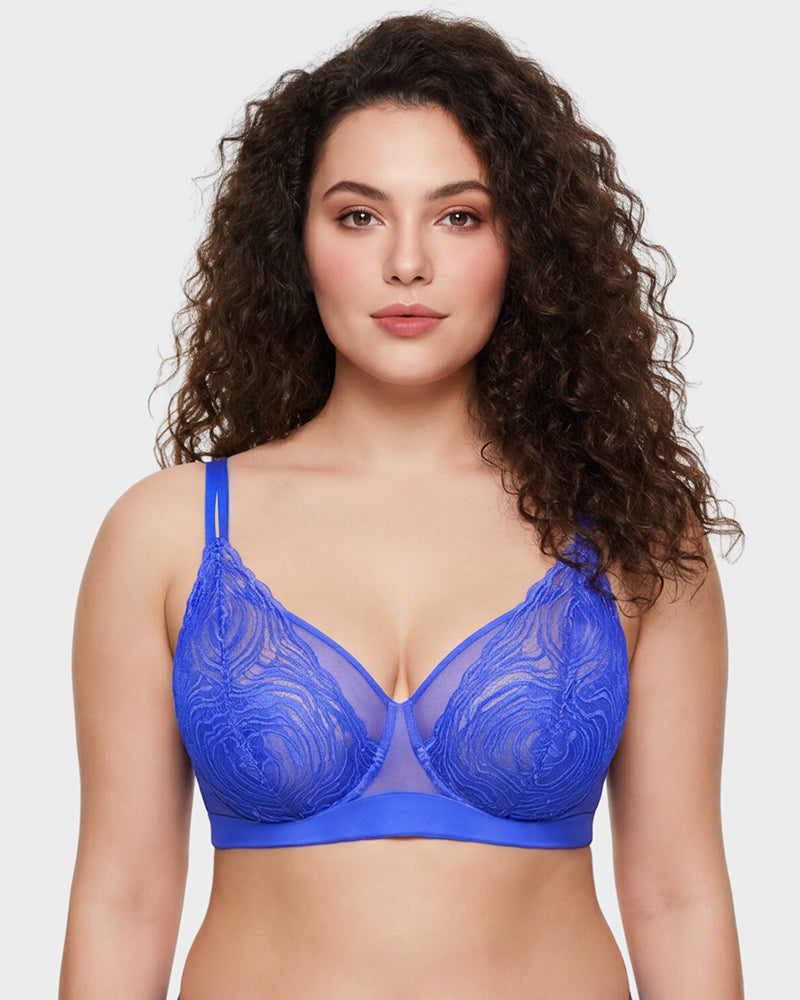 Soutien-gorge à armatures grande taille en dentelle et résille, couverture intégrale