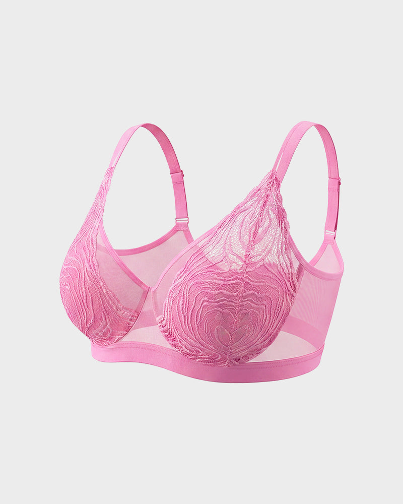 Soutien-gorge à armatures grande taille en dentelle et résille, couverture intégrale