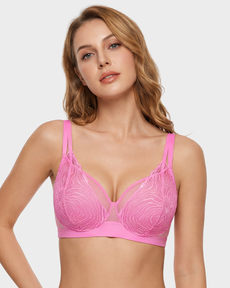Soutien-gorge à armatures grande taille en dentelle et résille, couverture intégrale